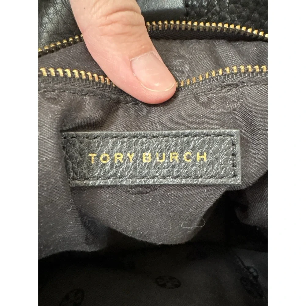 Tory Burch Marion Black Leather Slouchy Tote With Gold Hardware